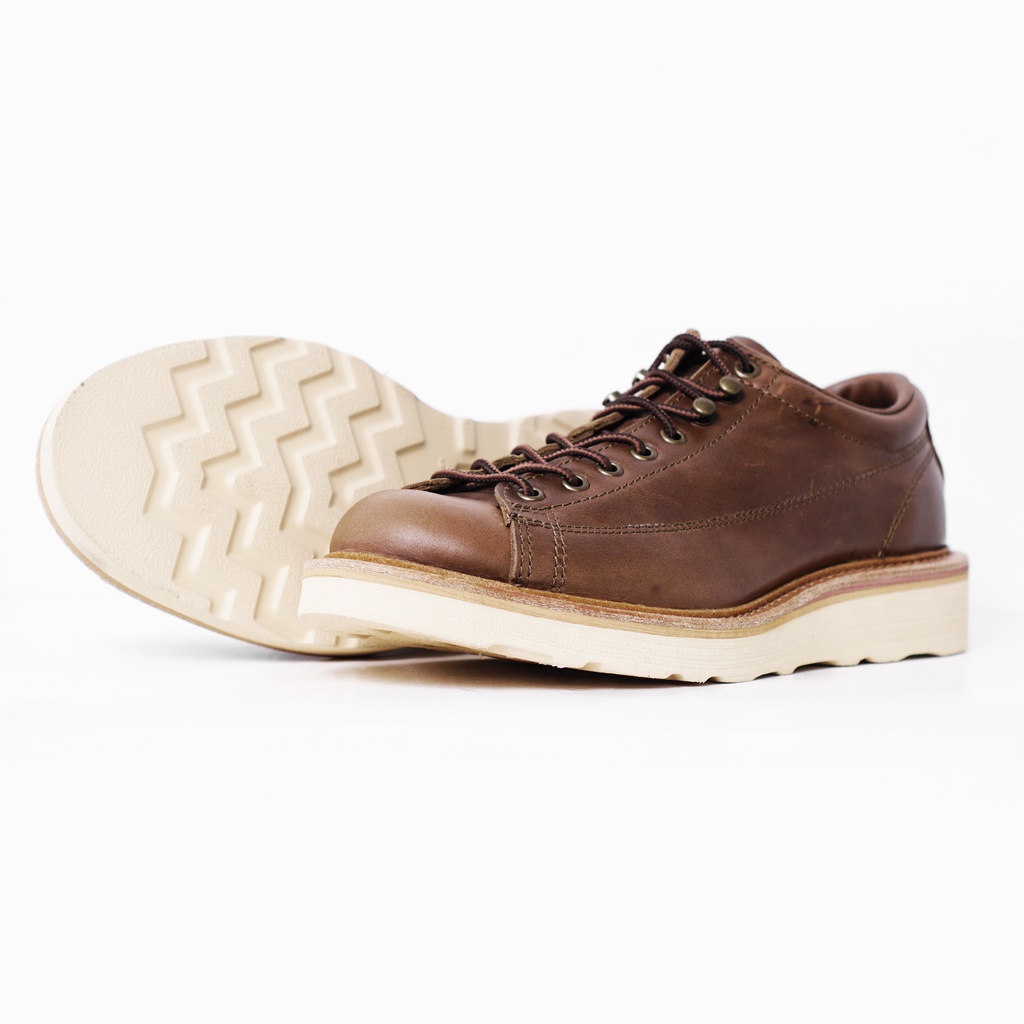 Giày da nam màu nâu Monkey, giày da bò thật cổ thấp đế bánh mình TONKIN