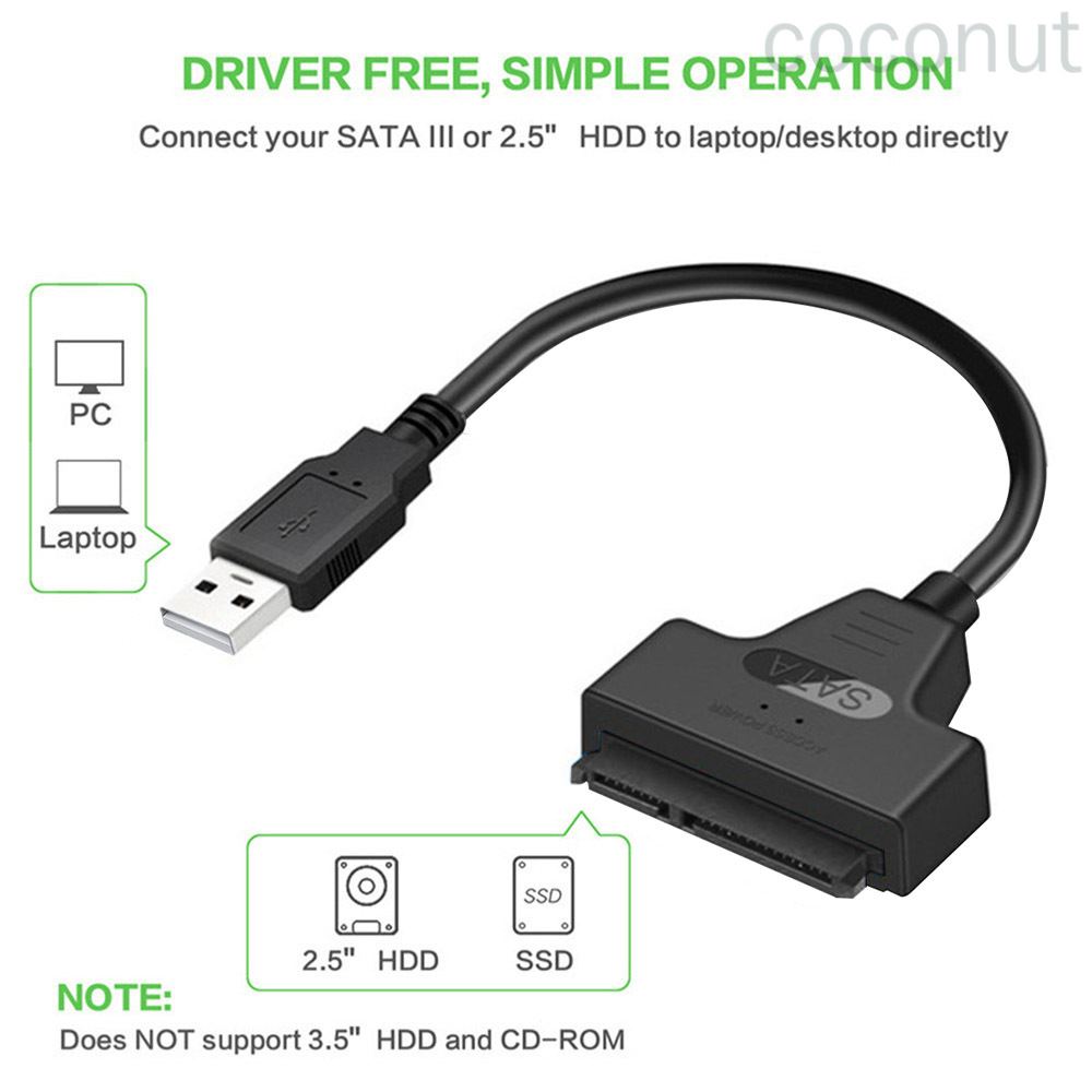Cáp Chuyển Đổi Ổ Cứng Sata 3 Sang Usb Ssd 2.5 Inch Kèm Usb 2.0 Coconut Tiện Dụng