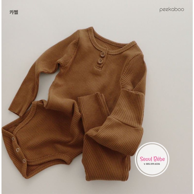 Bộ bodysuit dài tay thu đông chất gân mỏng Golgi Peekaboo made in Korea