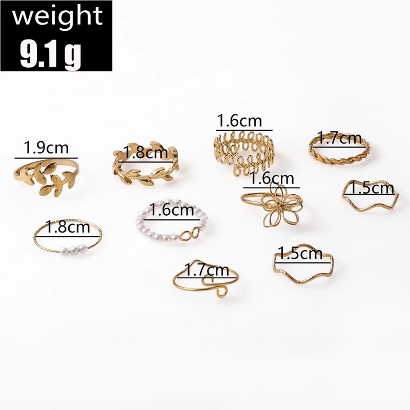 Set 10 Nhẫn Hoa Lá Đính Ngọc Trai Giả Thời Trang