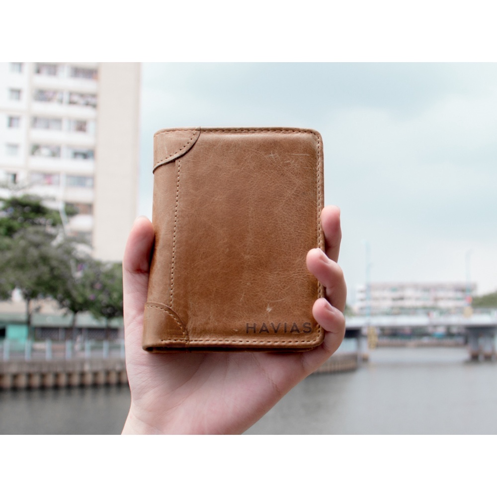 Ví da đứng Laffy Handcrafted Wallet HAVIAS Vàng Bò