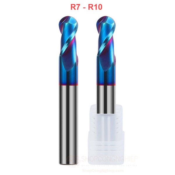 Dao phay cầu hợp kim R7-R10 Tungsten VISE GRIP phủ Nano Blue độ cứng cao HRC65, 2 lưỡi cắt kép