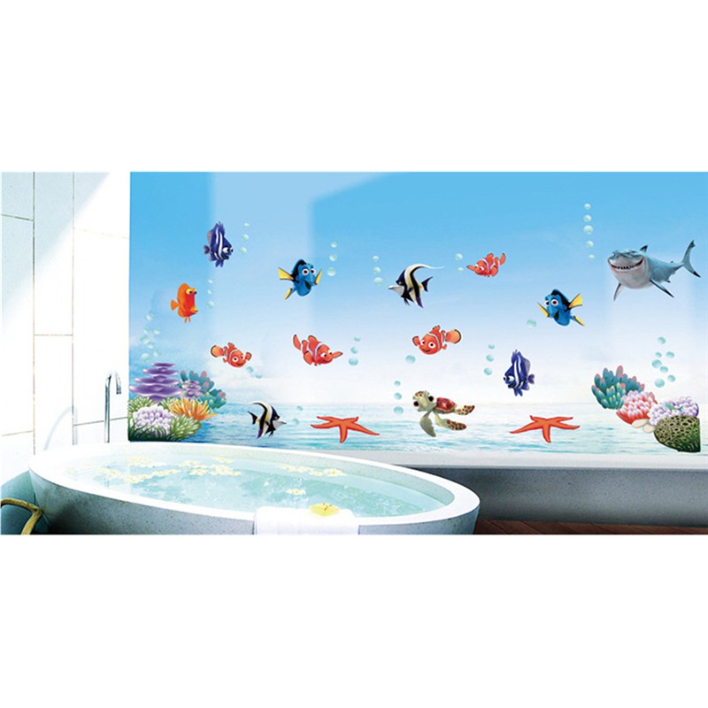 Sticker Dán Tường Hình Cá Biển Hoạt Hình Trang Trí Nhà Tắm