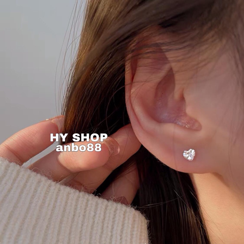 Khuyên tai trái tim đính kim không gỉ Unisex