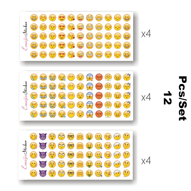 Set 12 miếng dán hình emoji tự trang trí nhật ký