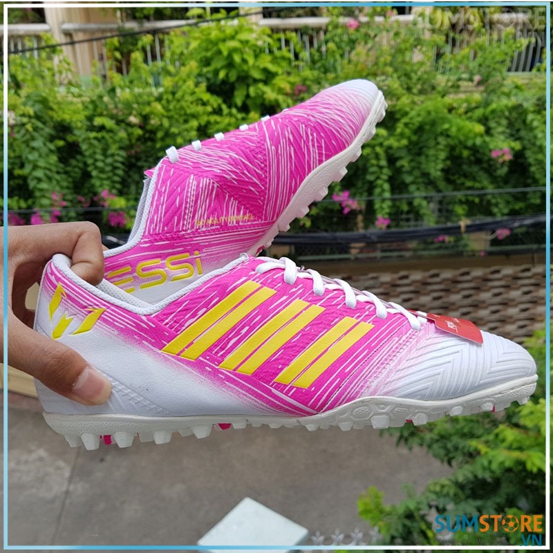 Giày đá banh Messi Trắng Hồng Cực đẹp (đã khâu mũi)