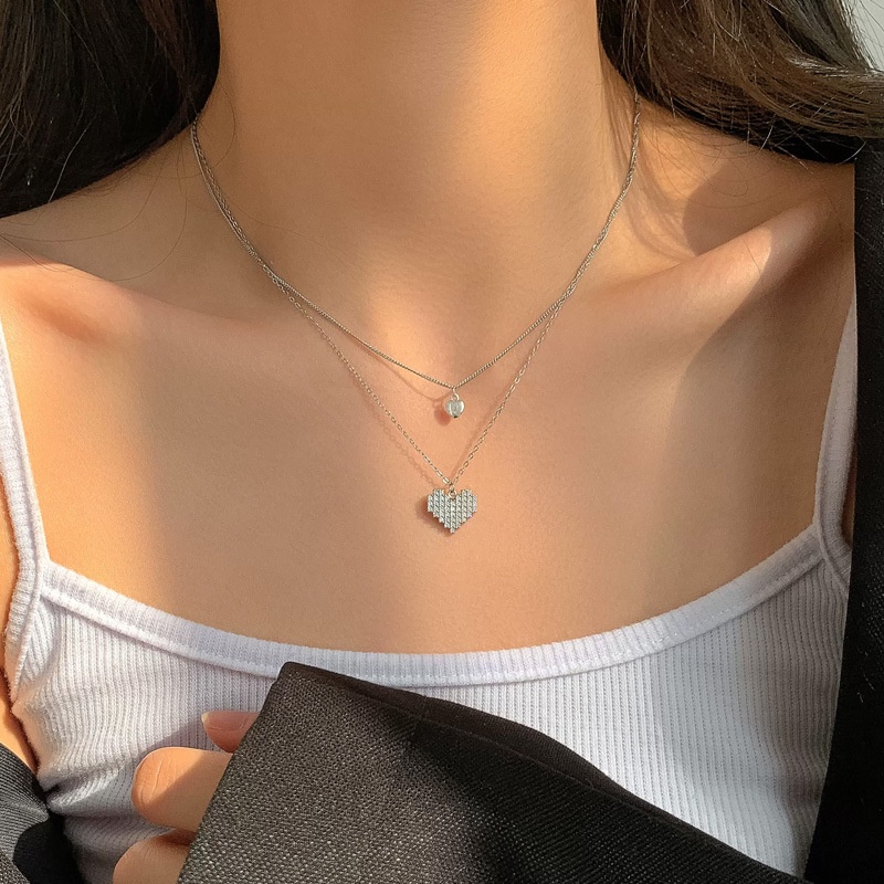 Vòng cổ Mặt Trái Tim Đôi Đính Đá Lấp Lánh Phong Cách Hàn Quốc