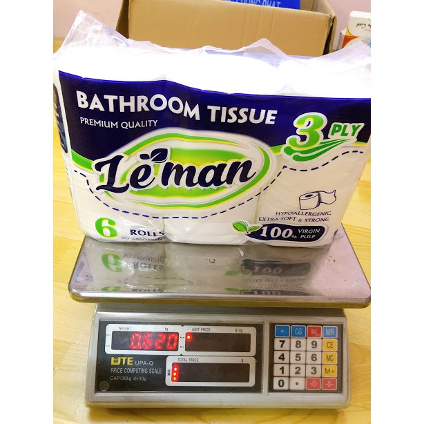giấy vệ sinh 3 lớp Leman xanh 1 lốc 6 cuộn 600 gram