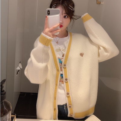 Áo khoác cardigan cổ chữ V dáng rộng phong cách Hàn Quốc