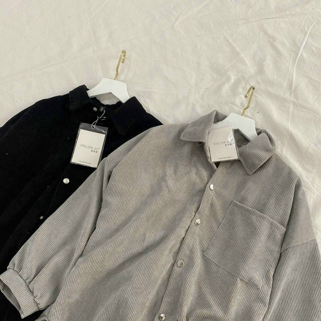Áo Khoác Kiểu Sơ Mi Nhung Gân Nam Nữ Unisex Chất Dày Dặn Phong Cách Hàn Quốc