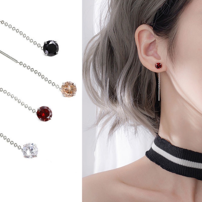 Bông Tai Mạ Bạc 925 Dáng Dài Đính Đá Zircon Tua Rua Thời Trang Hàn Quốc Cho Nữ