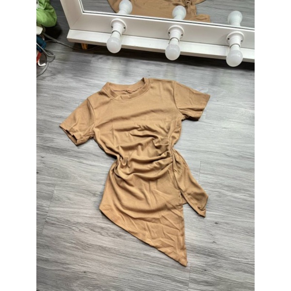 Áo thun Nhún eo tà xéo vạt nhọn xẻ 1 bên Cao cấp