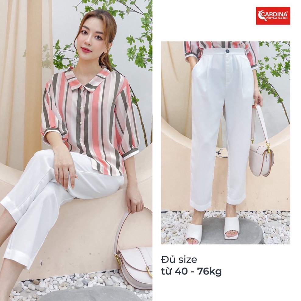 Áo Sơ Mi Nữ 𝐂𝐀𝐑𝐃𝐈𝐍𝐀 4 Màu Kẻ Chất Lụa Mango Cao Cấp Cổ Đức Cách Điệu Tay Lỡ Bo Trẻ Trung 2AF08