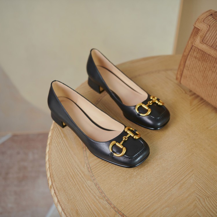 Giày Cao Gót 3cm Khoá Vuông Mũi Vuông Da Mềm - tiemgiaydazzling DA696