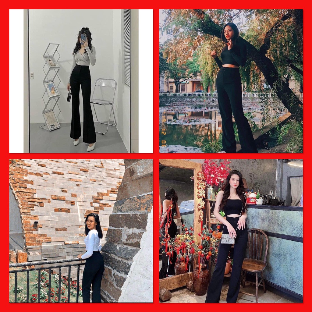 Quần KaKi Nữ Ống Loe Đen Trơn Hai Cúc Freeship Kèm Video Chất