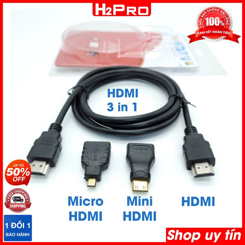 BỘ CHUYỂN TÍN HIỆU CỔNG HDMI 3 TRONG 1 CHO ĐẦU CHUẨN HDTV, HDMI sang mini HDMI và micro HDMI, dây dài 1m