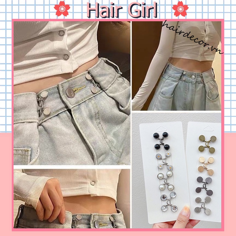 Nút cài eo quần tàng hình không cần đục lỗ có thể điều chỉnh và tháo rời kiểu Hàn Quốc thời trang