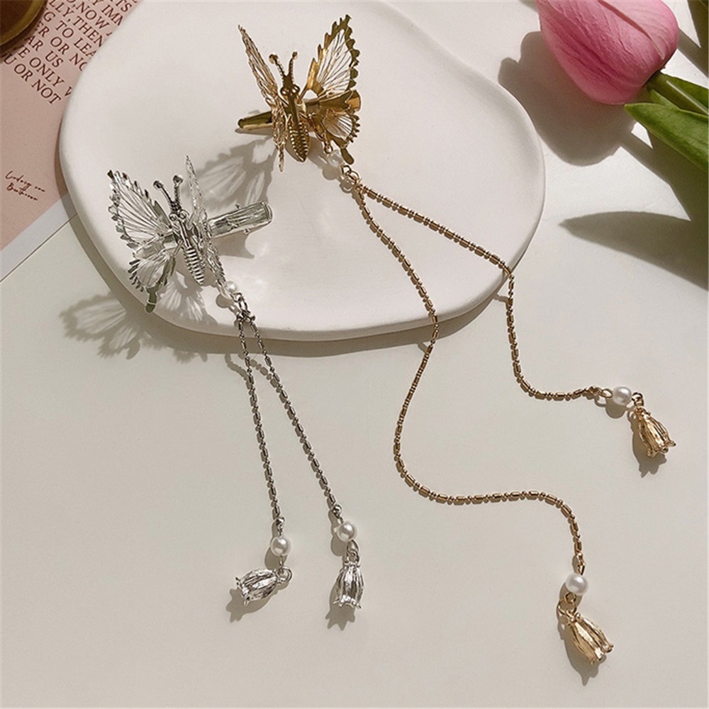 1 Kẹp Tóc Dạng Chuỗi Hạt Ngọc Trai Phối Tua Rua Thời Trang Cổ Điển Cho Nữ