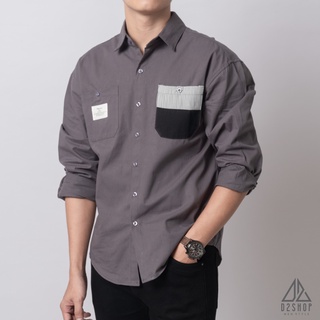Áo sơ mi D2shop, áo sơ mi nam dài tay màu xám phối túi