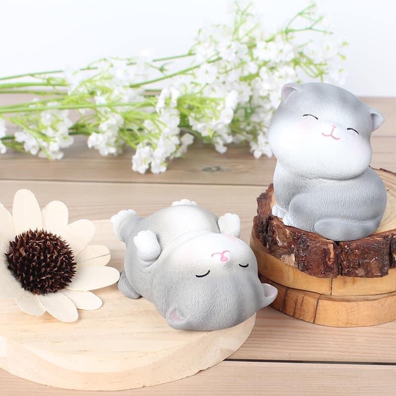 Tượng mèo trang trí bằng nhựa đặc nguyên khối nặng 1kg