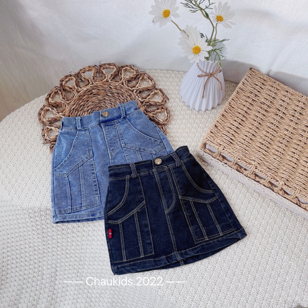 Chân váy bé gái chỉ nổi, Chân váy jeans sành điệu cho bé gái