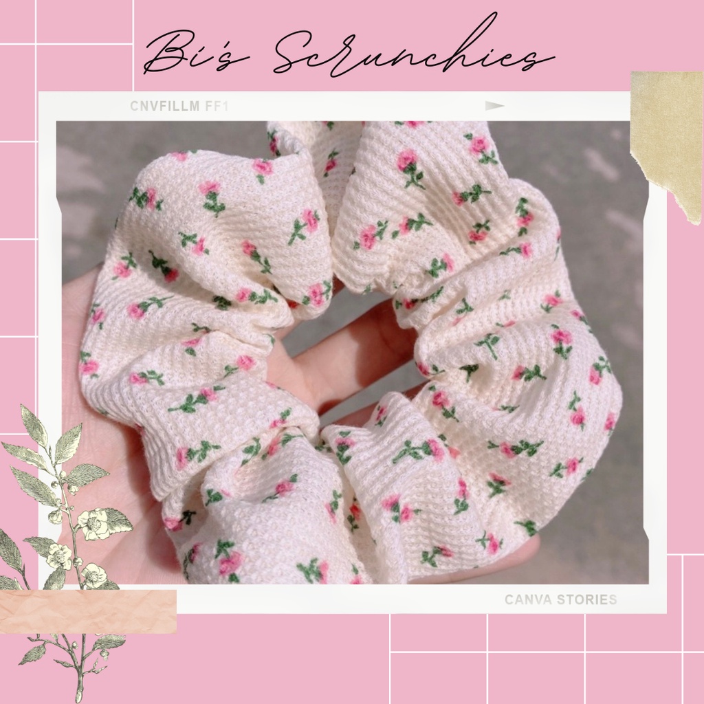 [Handmade] Scrunchies dây buộc tóc mẫu hoa nhỏ dễ thương dành cho bạn nữ