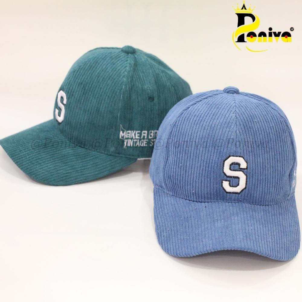 Mũ lưỡi trai ❤️ Nón kết thêu chữ S chất nhung tăm form unisex phong cách Ulzzang Thời trang PONIVA siêu hot