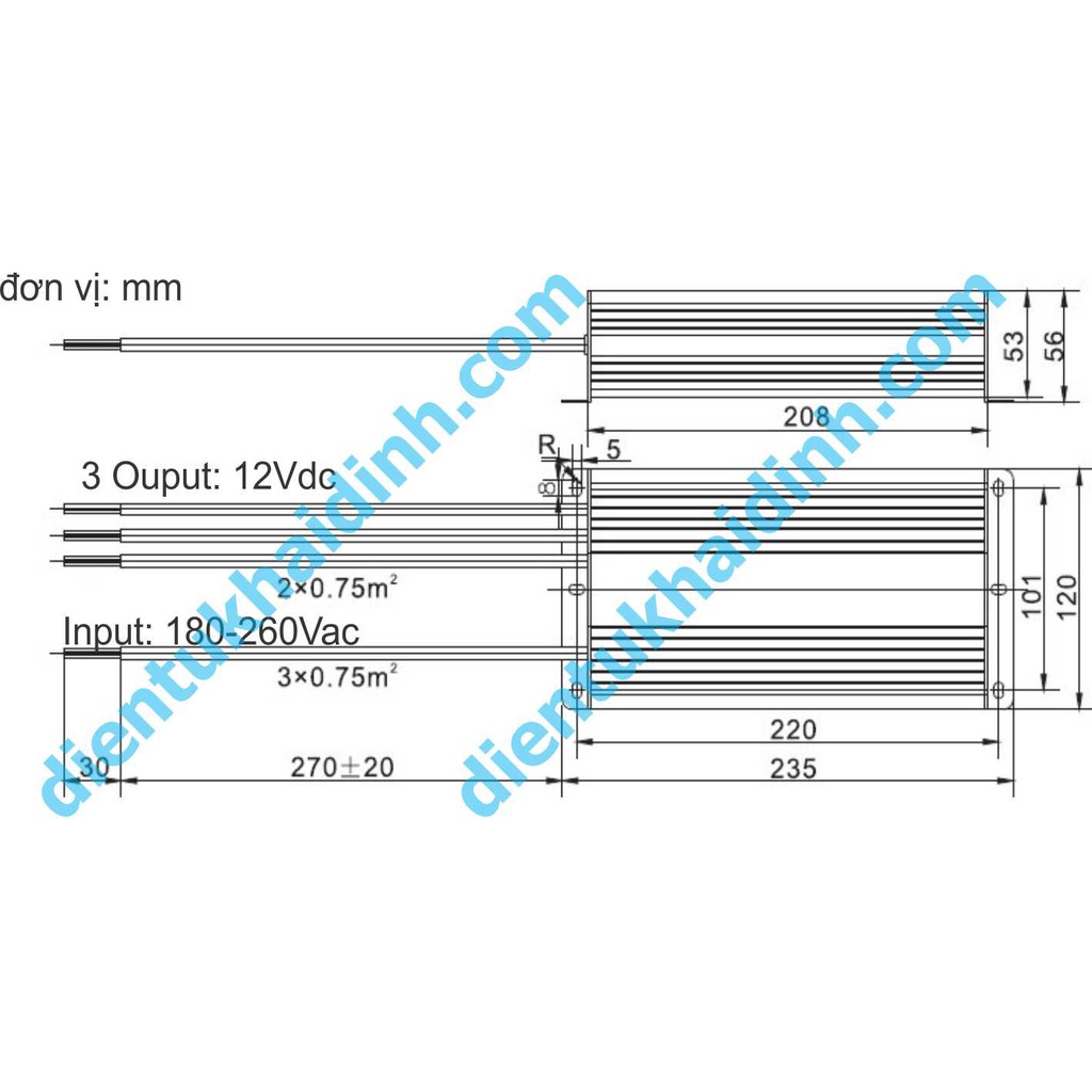 nguồn xung, nguồn tổ ong MEANWELL LPV-300-12V25A chống nước kde4492