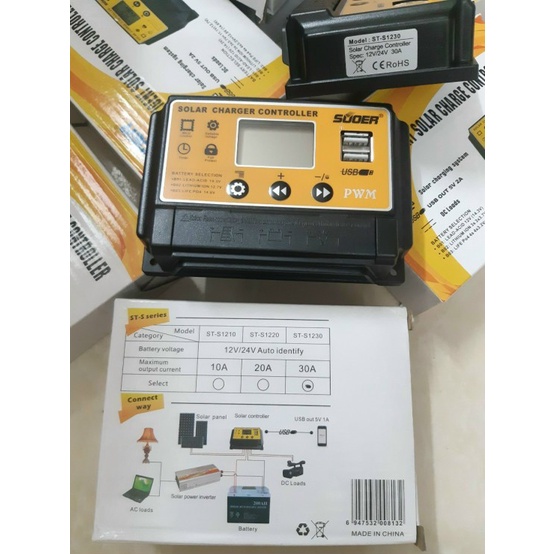 Bộ điều khiển sạc năng lượng mặt trời Suoer PWM 30A 12V / 24V