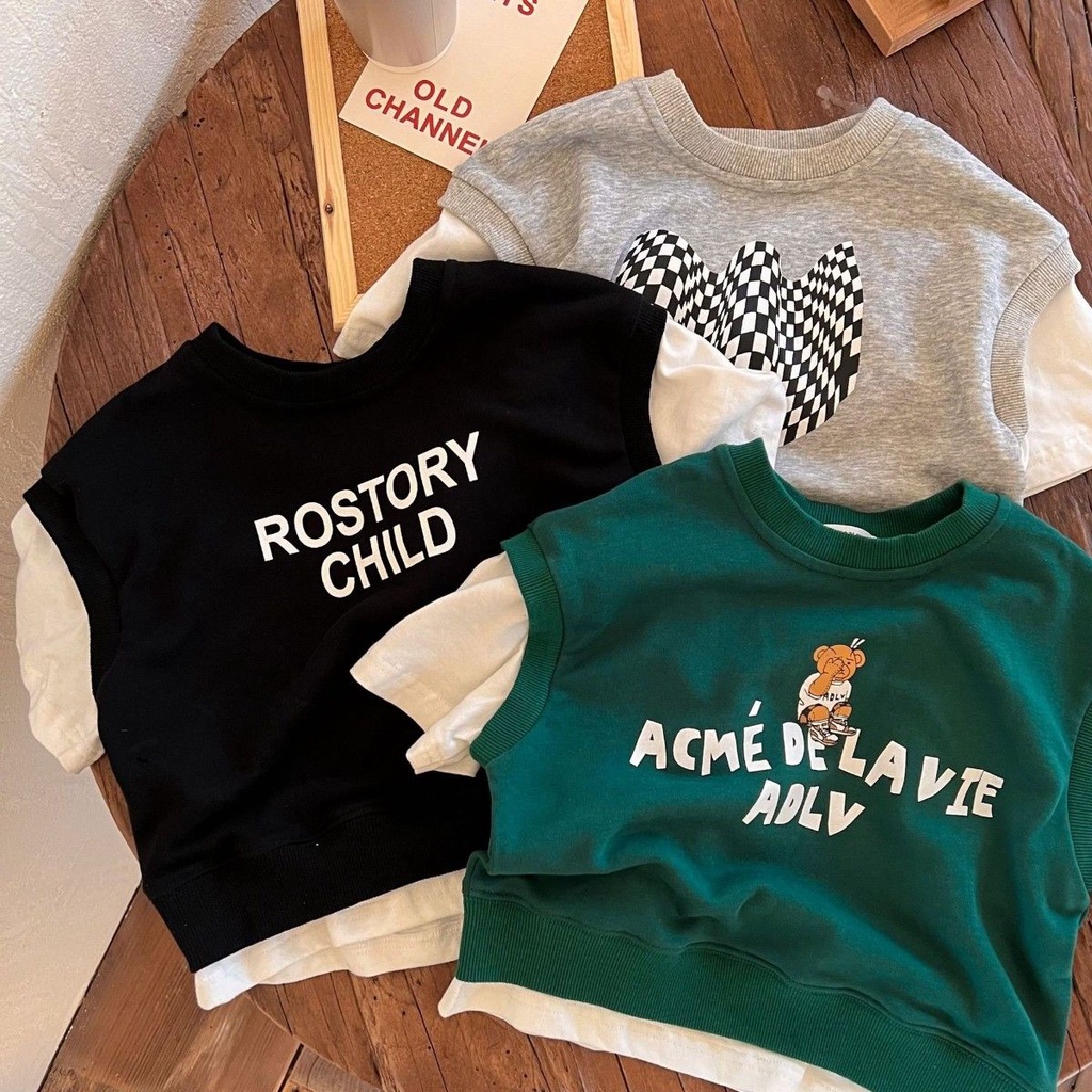 Áo Thun Cotton Tay Ngắn Thoáng Khí Mùa Hè In Họa Tiết Màu Sắc Tương Phản Phong Cách Hàn Quốc Cho Bé Trai Gái 0326
