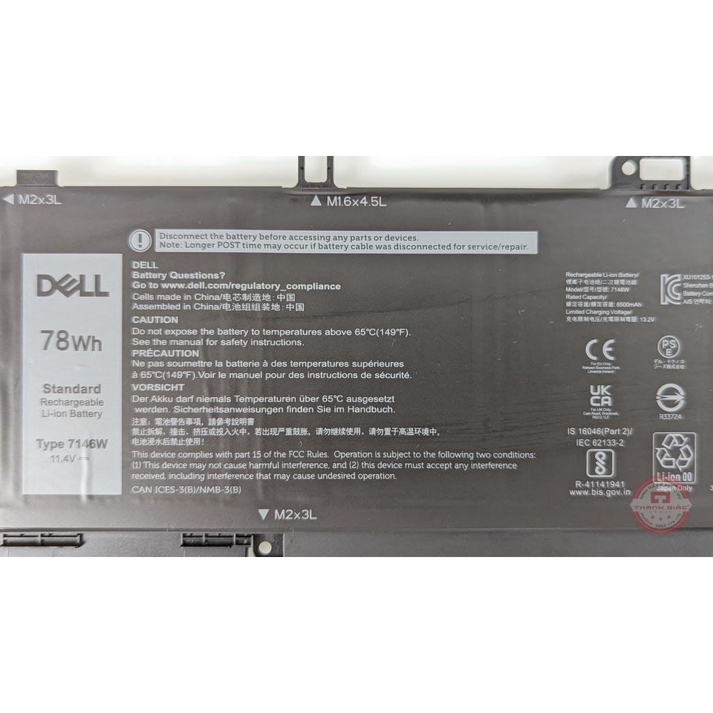 Pin Laptop Dell 78Wh 7146W Thay Thế Cho Dell Latitude 7400 2in1 Dell Latitude 9410 - Bảo Hành 6 Tháng