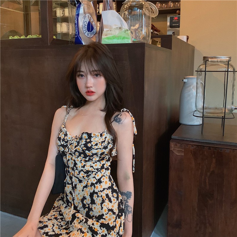 (ORDER) Váy hai dây hoa cúc dây rút ngực gợi cảm cá tính mùa hè