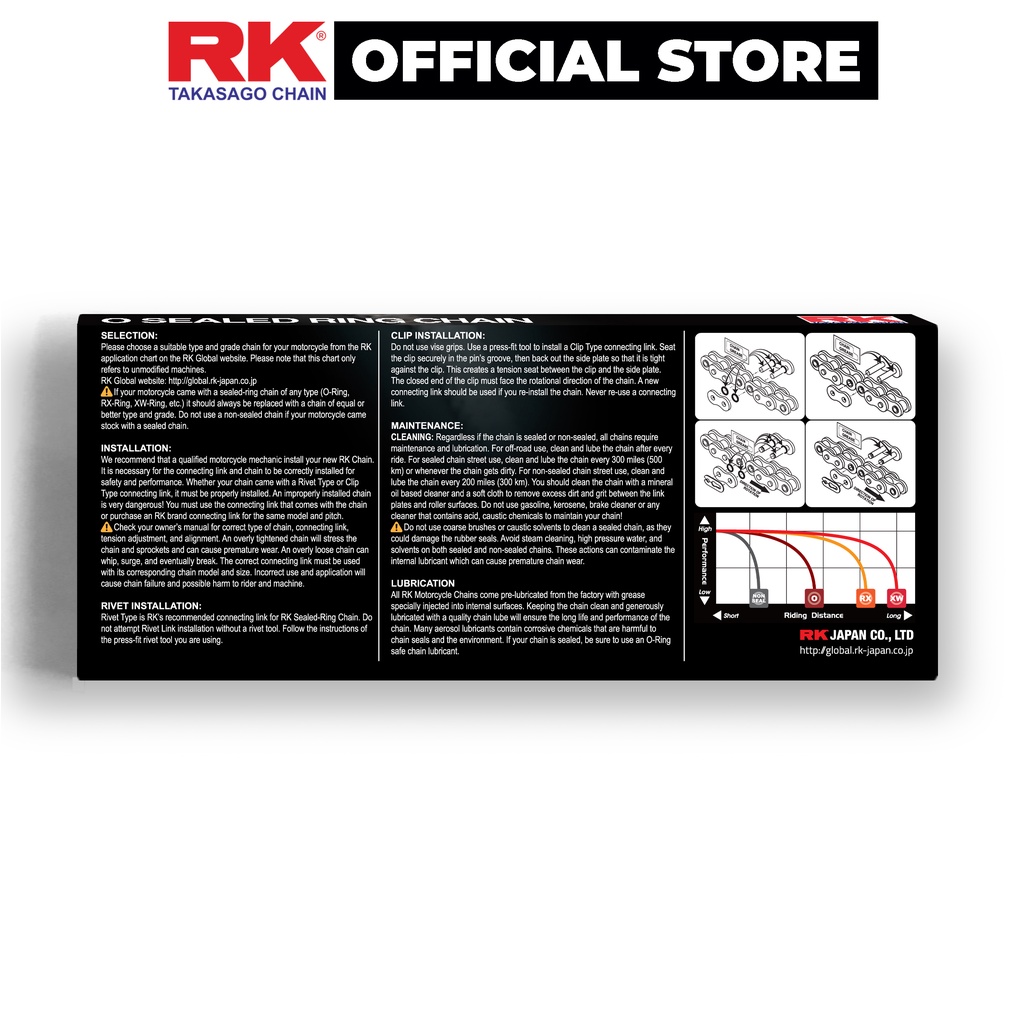Sên xe máy RK Takasago chain 428 ELO, phốt cao su O-ring, kích thước 10 ly - 428, 132 mắc sên