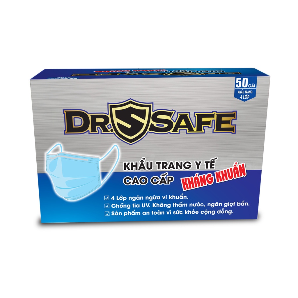 Khẩu trang y tế cao cấp Dr. Safe KHÁNG KHUẨN - Tiêu chuẩn ISO (Hộp 50 cái loại 4 lớp) | BigBuy360 - bigbuy360.vn
