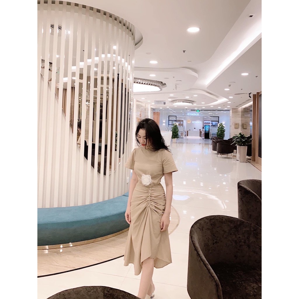 Đầm dự tiệc rút dây kết hạt hoa eo chanh xả - Luris Dress ( gồm hoa )