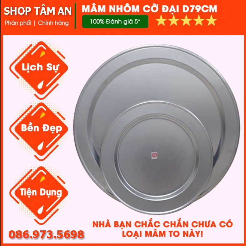 Mâm nhôm cỡ đại loại to tròn D79cm, nặng 1,5kg, dày 2,5ly, đồ dùng phòng bếp để ăn cơm, cỗ, tiệc, lẩu của Shop Tâm An