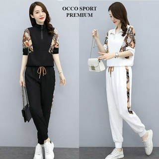 [CAO CẤP] Bộ đồ thể thao nữ phối khoá kéo tay lỡ thêu chữ phối màu 3d cực đẹp TT0190_HÀNG CHUẨN SHOP