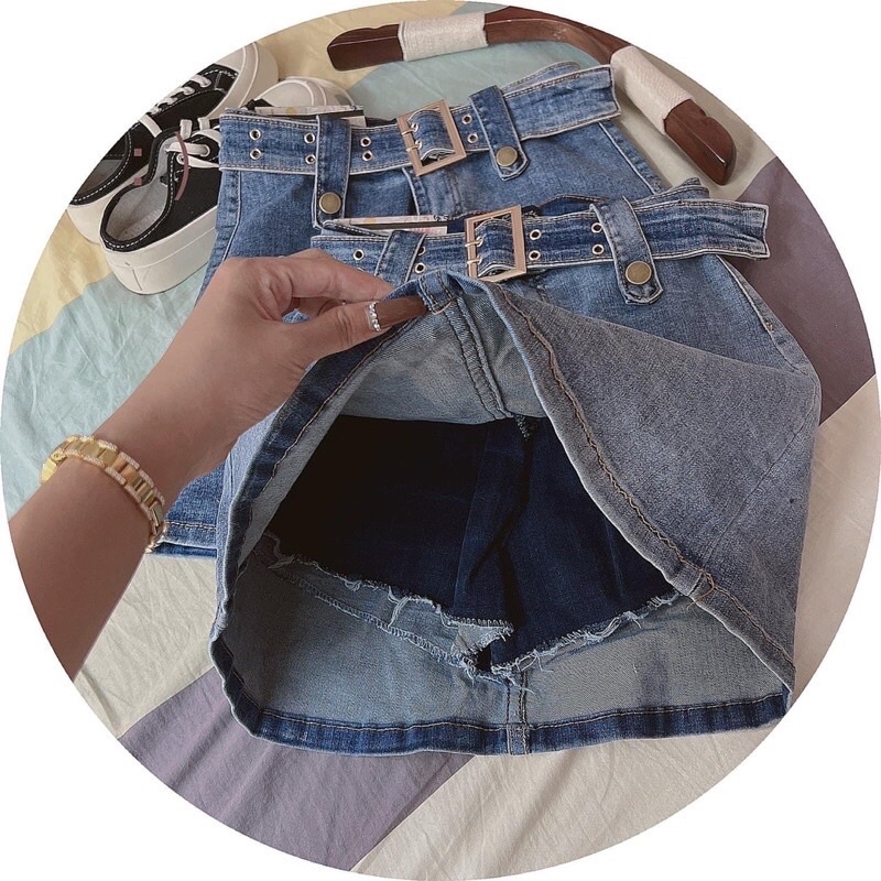 [FREESHIP] Chân váy jeans nữ form chữ A kèm đai, có chân váy kaki jeans màu đen, nâu, trắng, có áo croptop