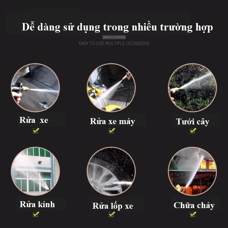 Bộ vòi xịt tăng áp, Vòi xịt tăng áp tưới cây, rửa xe, dọn dẹp nhà cửa điều chỉnh mức nước đa năng