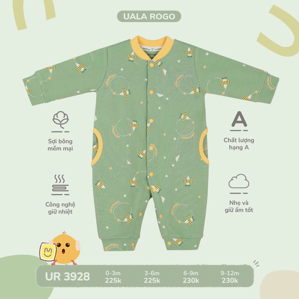 Body Uala Rogo cotton dài tay jumpsuit in thú cưng nhí cao cấp mềm mịn thấm hút tốt cho bé trai bé gái 3928