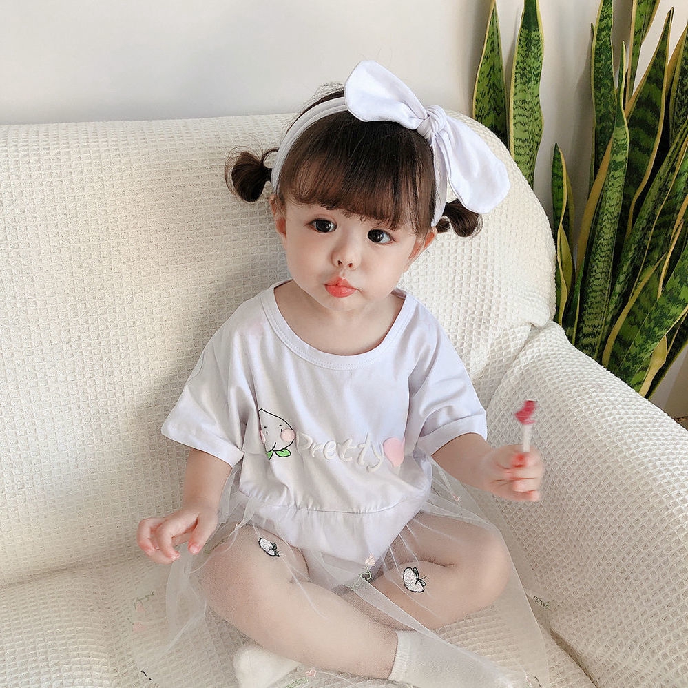Bộ áo liền quần ngắn tay in họa tiết đáng yêu cho bé gái