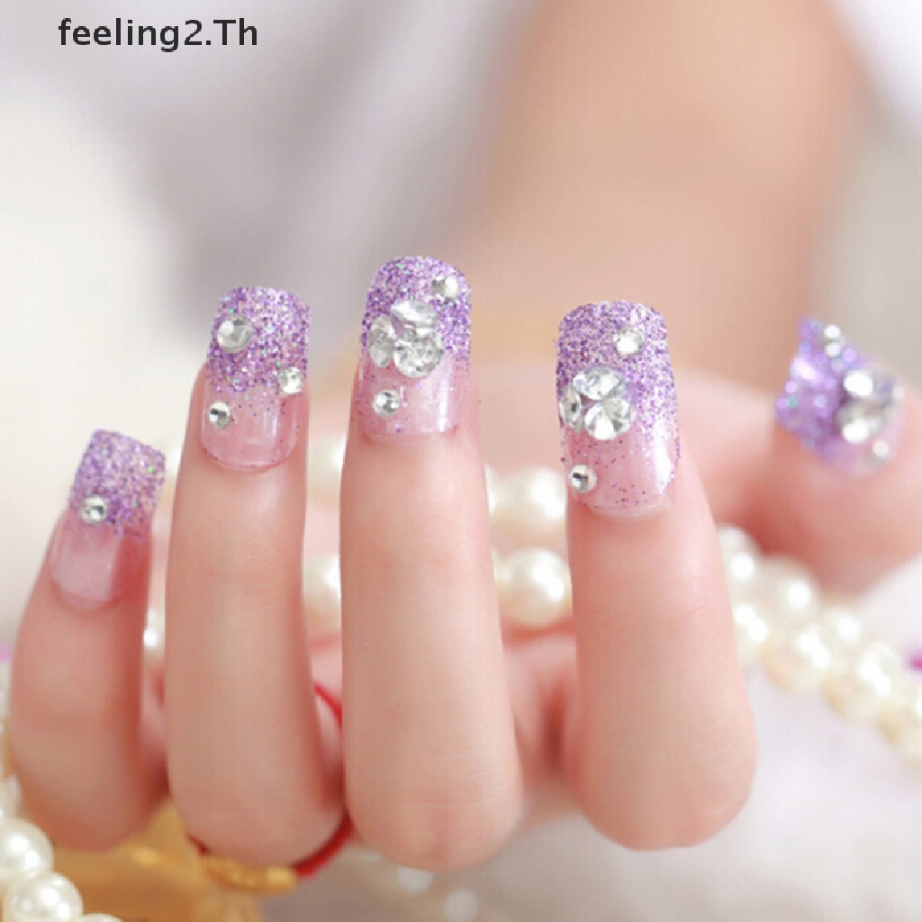 (Hàng Mới Về) Set 24 Móng Tay Giả acrylic Màu Tím Trang Trí