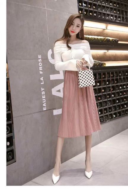 Chân váy dập li nhỏ cạp chun hàng QCL1