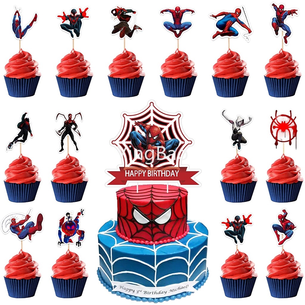1 Bộ Phụ Kiện Trang Trí Bánh Kem Hình Người Nhện