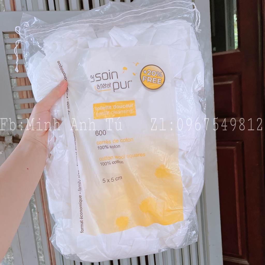 Bông Tẩy Trang Pháp Tetra Medical Carrés De Coton 600 miếng Le Soin Làl'état Pur [Hàng Loại 1]
