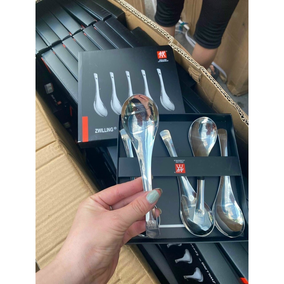 Bộ 5c Thìa Súp, Thìa Phở Có Hộp Đựng (ảnh thật)