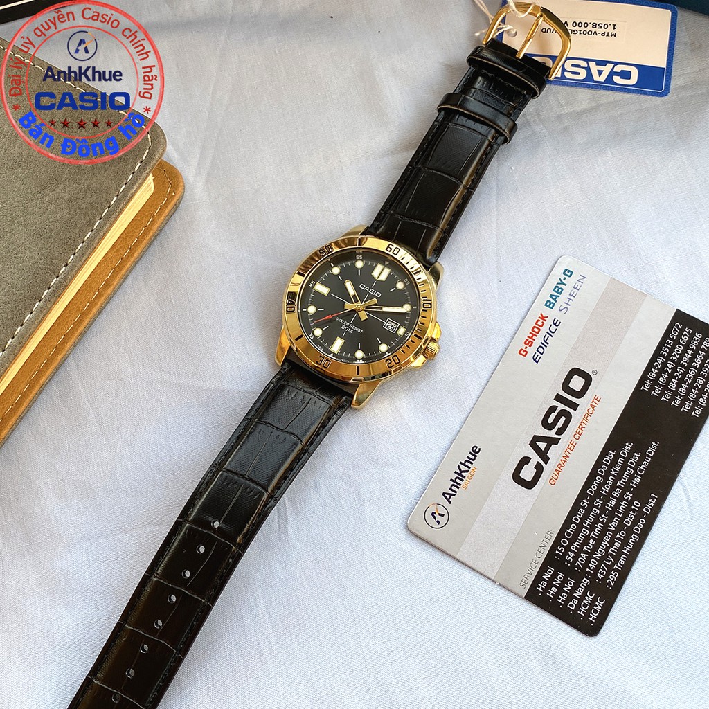 Đồng hồ nam Casio MTP-VD01 MTP-VD01L MTP-VD01GL bảo hành 1 năm chính hãng Anh Khuê dây da chống nước 50m