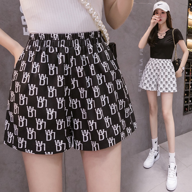 Quần Short Lưng Cao Ống Rộng In Chữ Thời Trang Cho Nữ