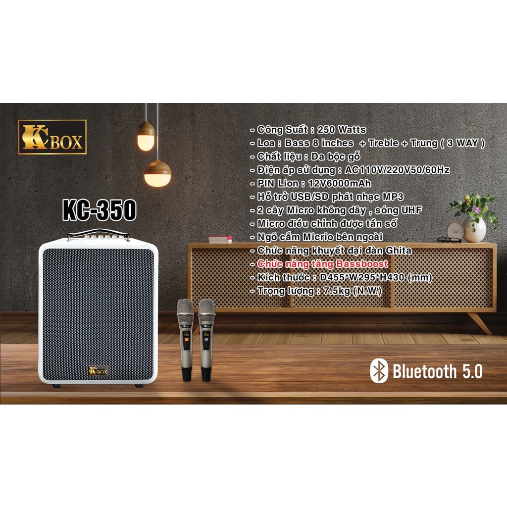 Loa Kéo Karaoke Xách Tay KCbox KC-350 Đủ 3 Màu Đen, Nâu, Trắng
