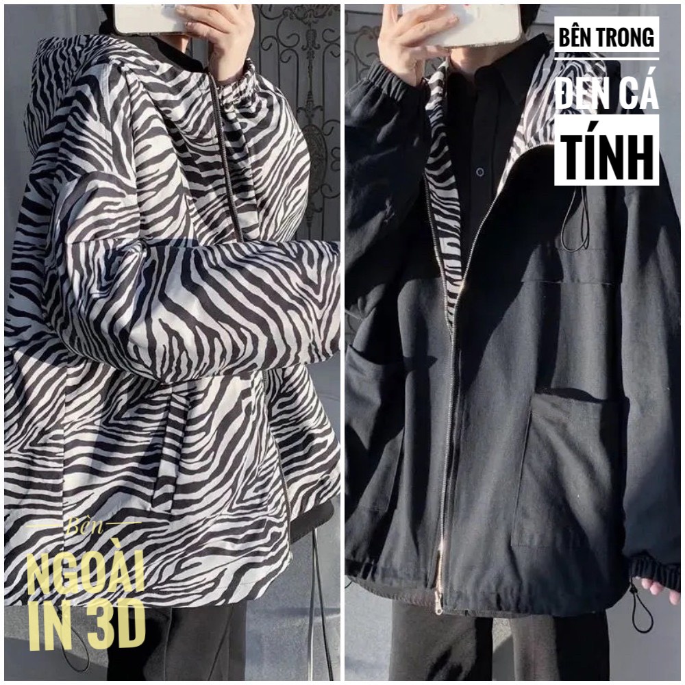 Áo khoác dù 2 lớp hoạ tiết ngựa vằn Unisex nam nữ form rộng EC114